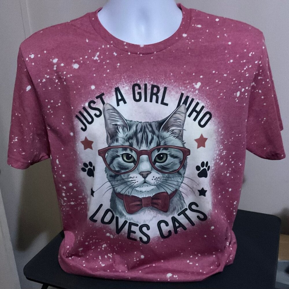Gildan Soft style Bleached Tee,  Just A Girl Who Loves Cats Graphic Bleached Tee